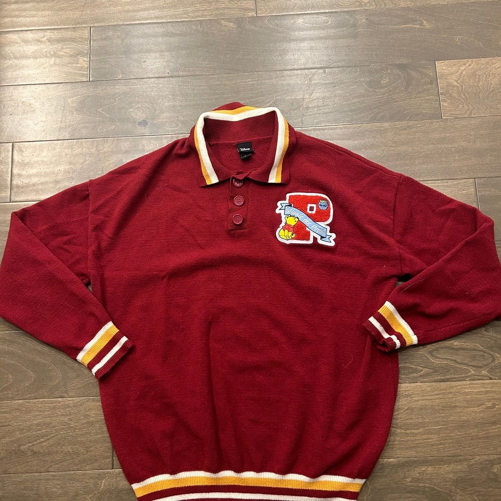 Disney Winnie The Pooh Vintage Knit Rugby Style RED Sweater